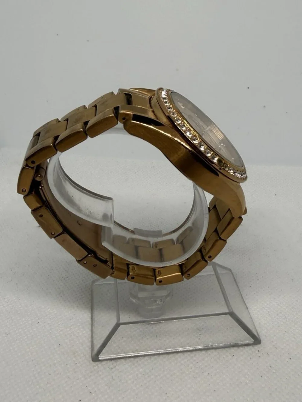 Fossil Riley ES2811 Womens Rose Gold-Tone Crystal Multifunction Watch 38mm